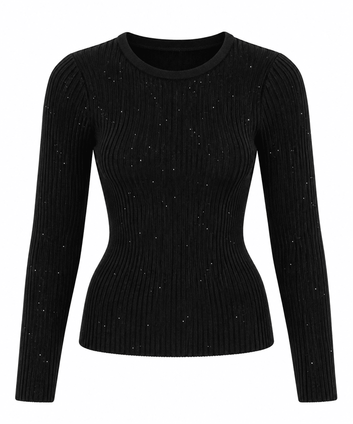 Fitilli Pullu Bluz - Siyah
