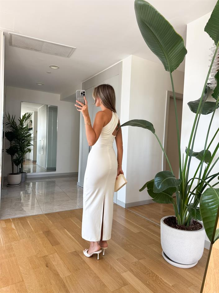 Fk Çarpraz Yaka Midi Elbise - Ekru