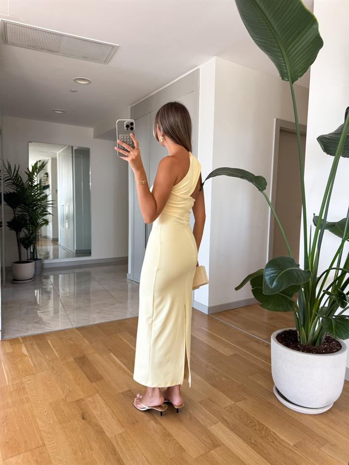 Fk Çarpraz Yaka Midi Elbise -  Sarı