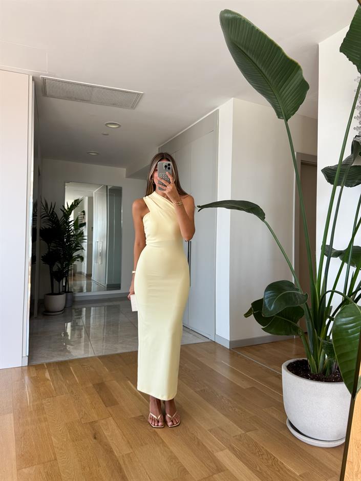 Fk Çarpraz Yaka Midi Elbise -  Sarı