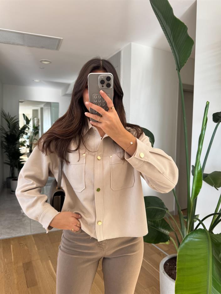 Fk Nubuk Gold Düğmeli Gömlek-Bej