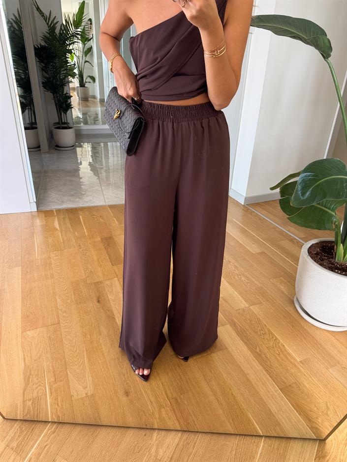 Flo Tek Kol Bluz Pantolon Takım - Kahve