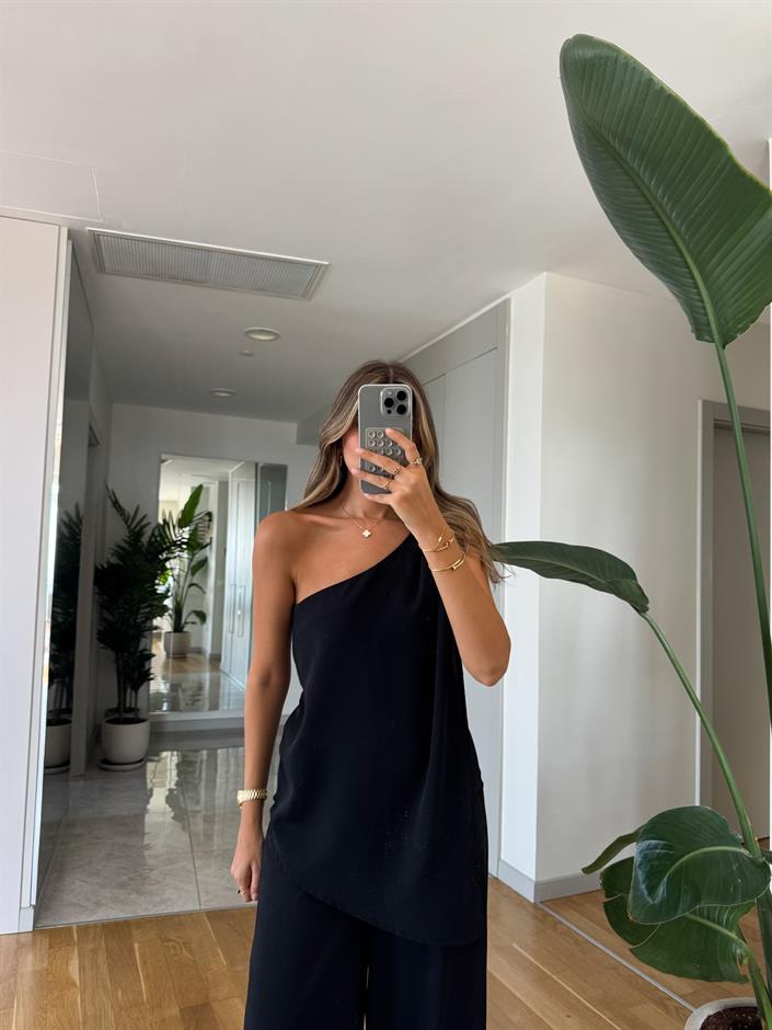 Flo Tek Kol Bluz Pantolon Takım - Siyah