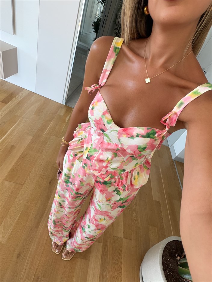 Floral Baskılı Büstiyer Pantolon Takım 