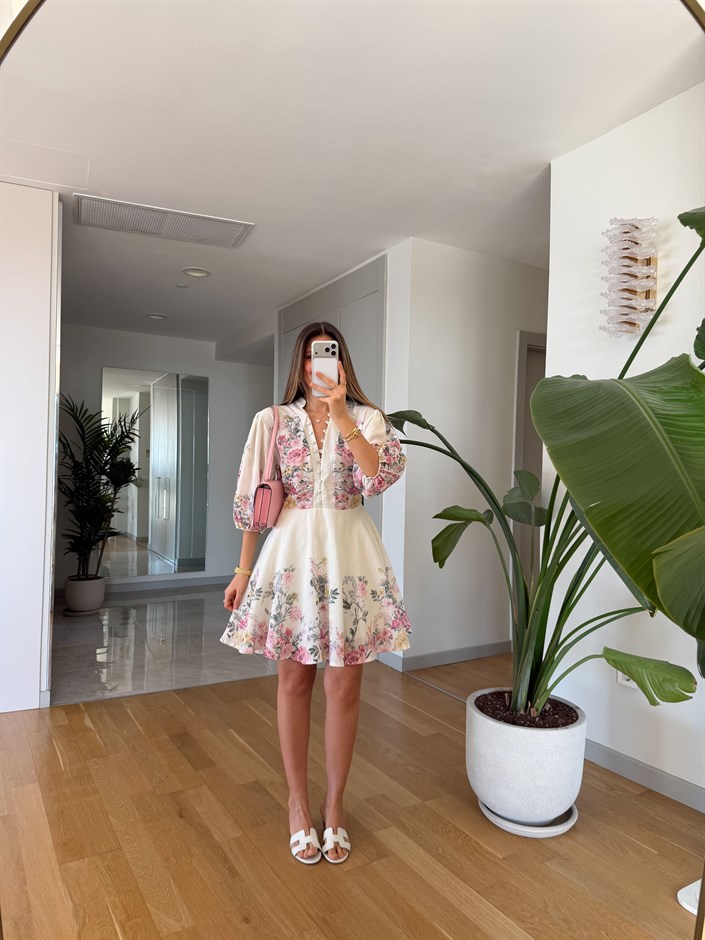 Floral Desenli Mini Elbise 