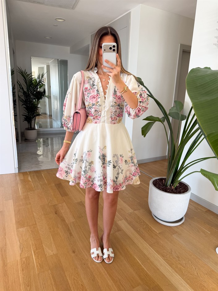 Floral Desenli Mini Elbise 