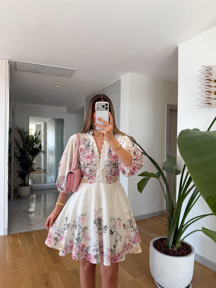 Floral Desenli Mini Elbise 