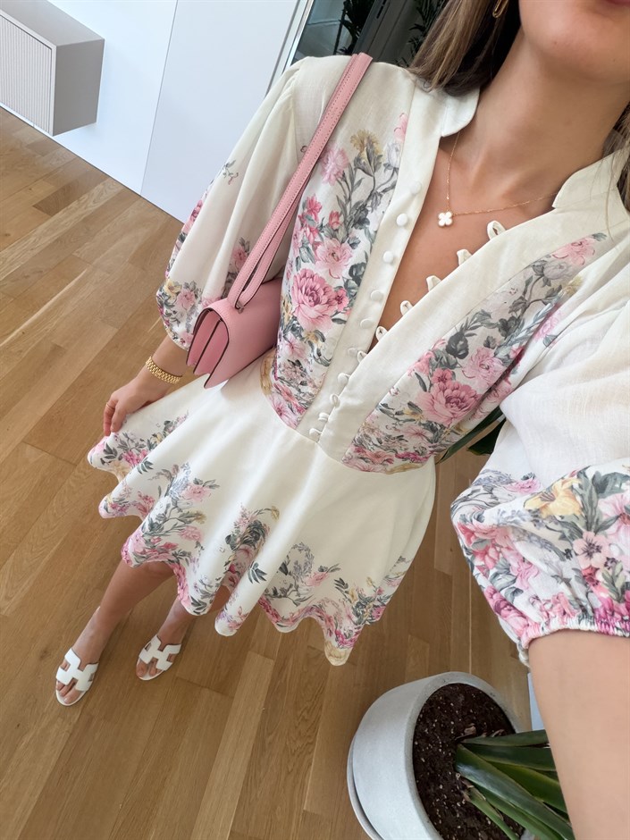 Floral Desenli Mini Elbise 