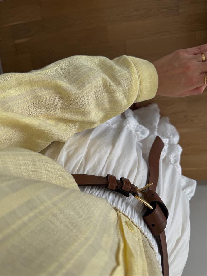 Flw Kendinden Çizgili Dokulu Gömlek- Sarı