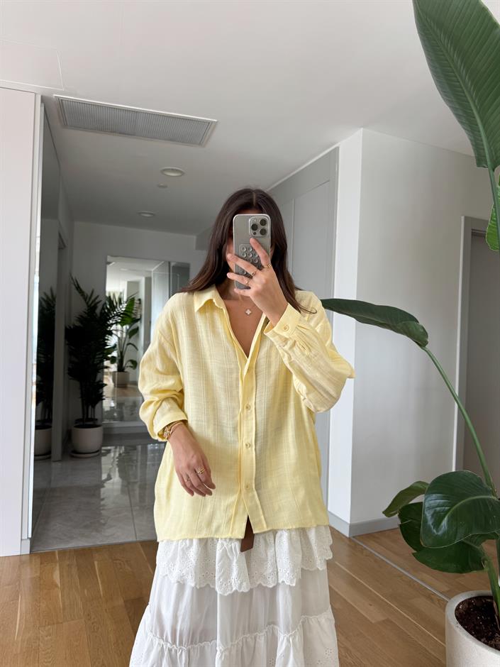 Flw Kendinden Çizgili Dokulu Gömlek- Sarı