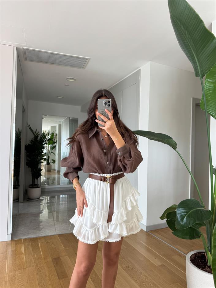 Fp Kırışık Görünümlü Şifon Gömlek-Kahve