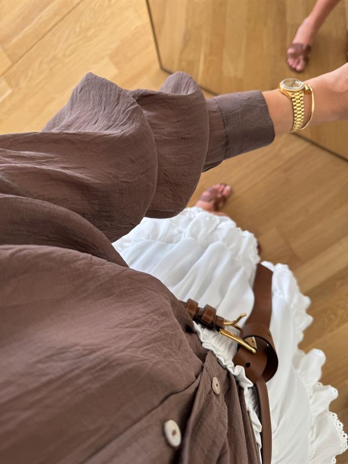 Fp Kırışık Görünümlü Şifon Gömlek-Kahve