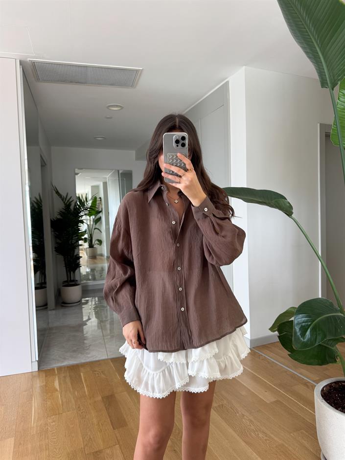 Fp Kırışık Görünümlü Şifon Gömlek-Kahve