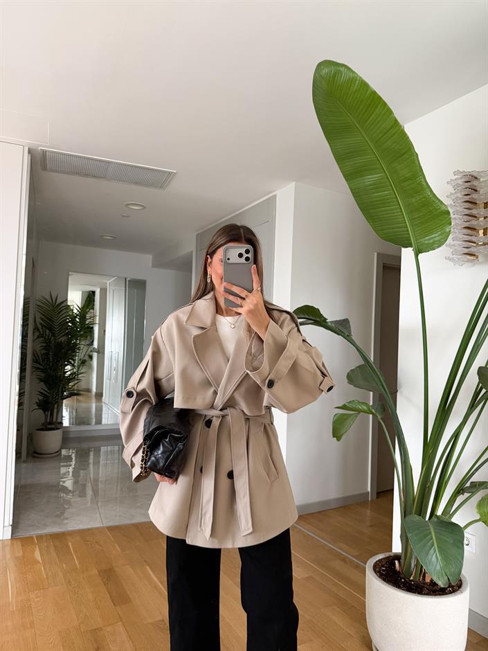 Fp Kısa Trençkot - Taş