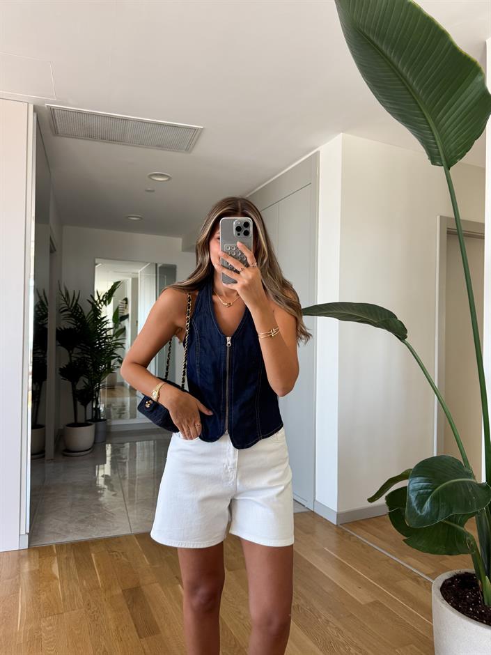 Frank Denim Şort -Beyaz