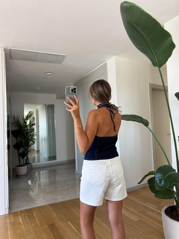 Frank Denim Şort -Beyaz