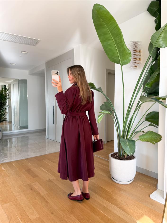 Frank Kuşaklı Fermuarlı Elbise - Mürdüm