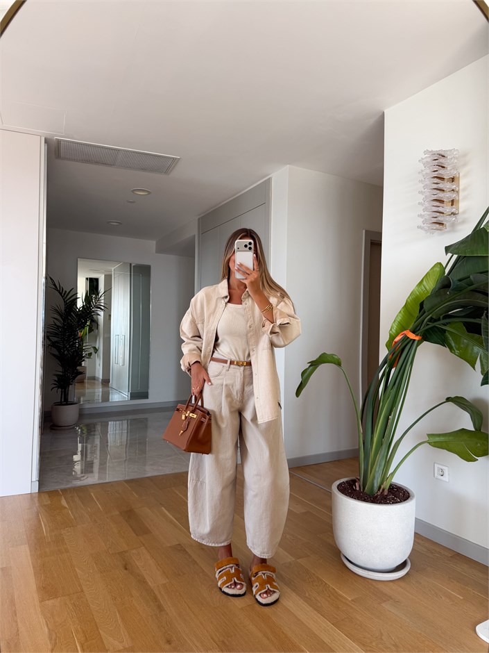 Gabardin Barrel Pantolon - Taş