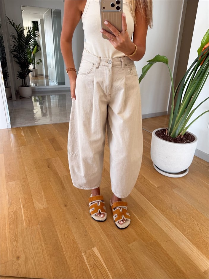 Gabardin Barrel Pantolon - Taş