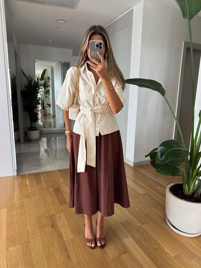 Gaby Beli Lastikli Tensel Etek -Kiremit