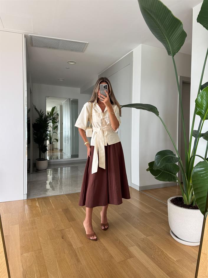 Gaby Beli Lastikli Tensel Etek -Kiremit