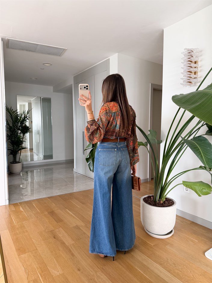 Geniş Açılan Denim Jean - Mavi