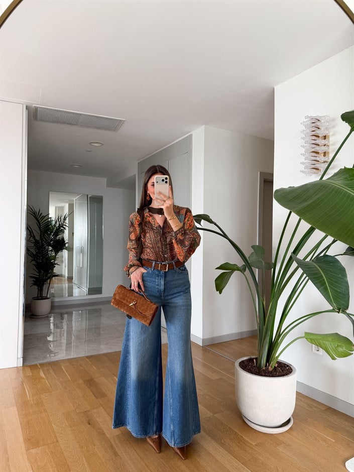 Geniş Açılan Denim Jean - Mavi