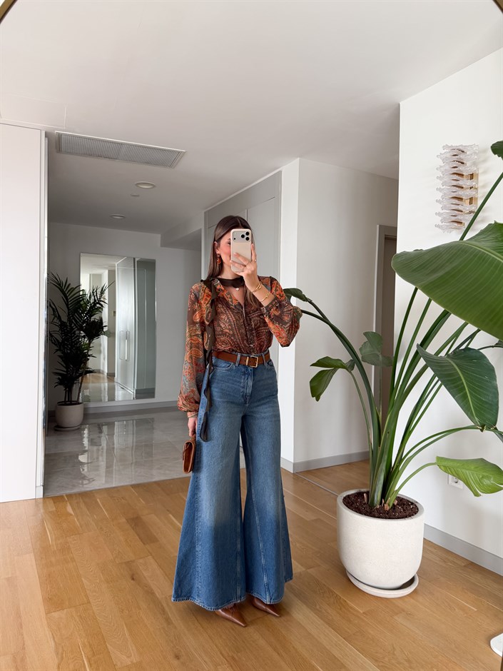 Geniş Açılan Denim Jean - Mavi