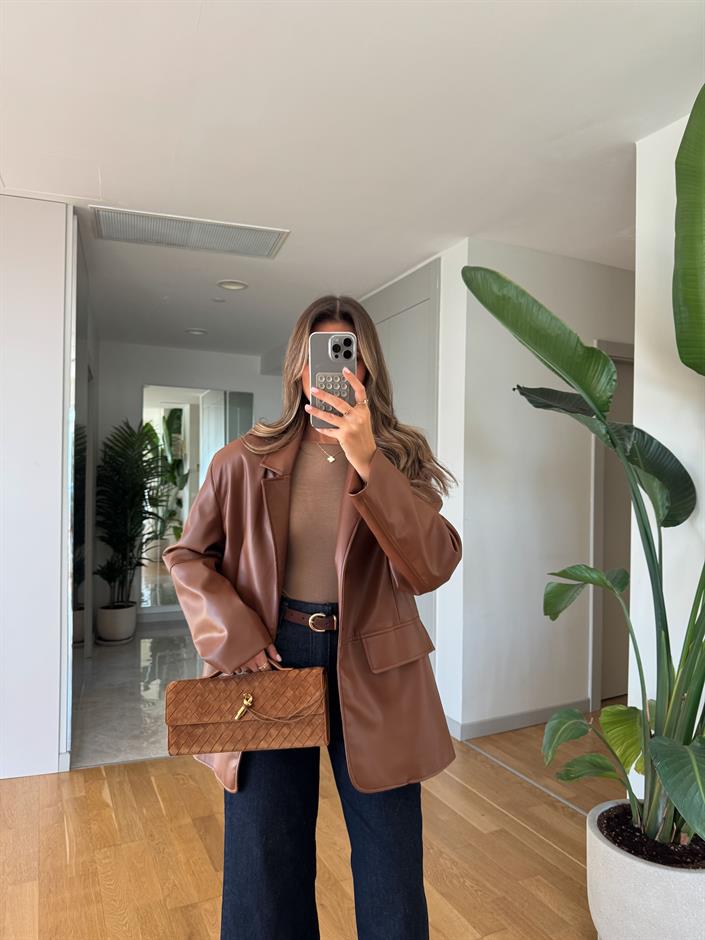 Georg Kapak Cepli Deri Ceket - Kahve