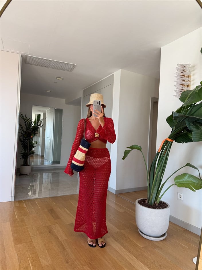 Gia Ajurlu Gold Tokalı Takım - Kırmızı