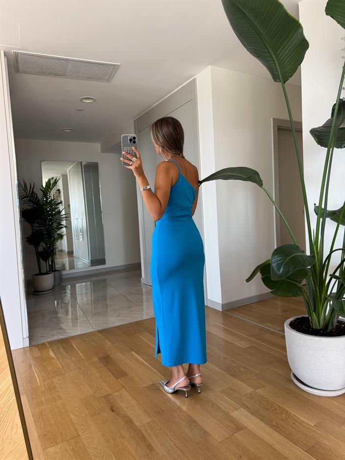Giona Tek Askılı Midi Elbise - Mavi