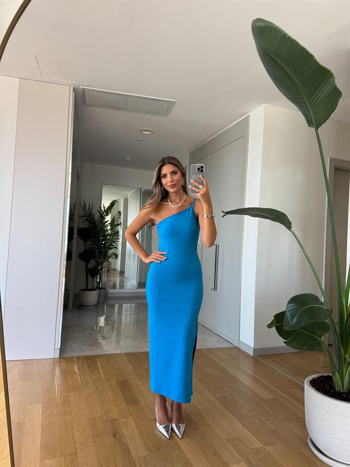 Giona Tek Askılı Midi Elbise - Mavi