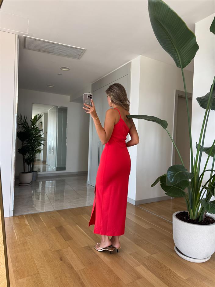 Giona Tek Askılı Midi Elbise - Nar Çiçeği