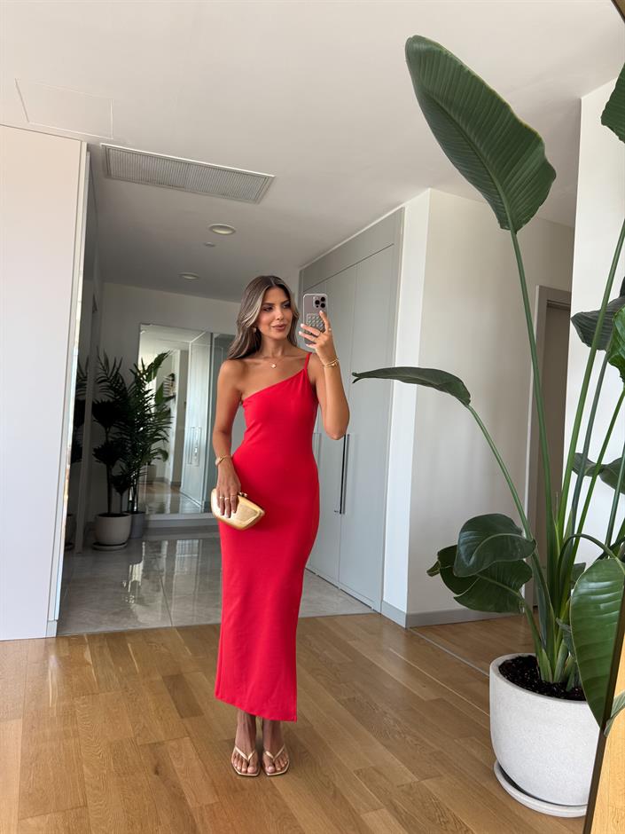 Giona Tek Askılı Midi Elbise - Nar Çiçeği