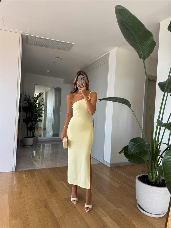 Giona Tek Askılı Midi Elbise - Sarı