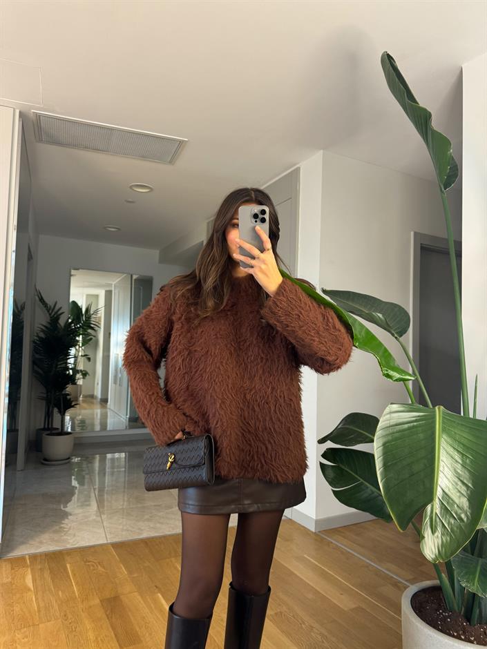 Giona Tüylü Premium Kazak-Kahve