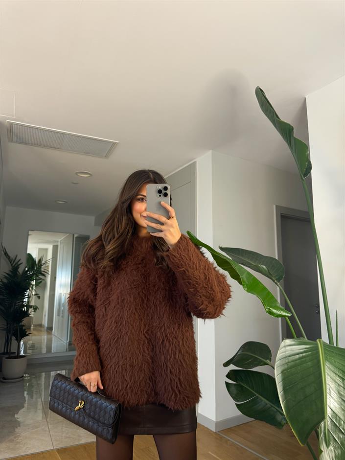 Giona Tüylü Premium Kazak-Kahve