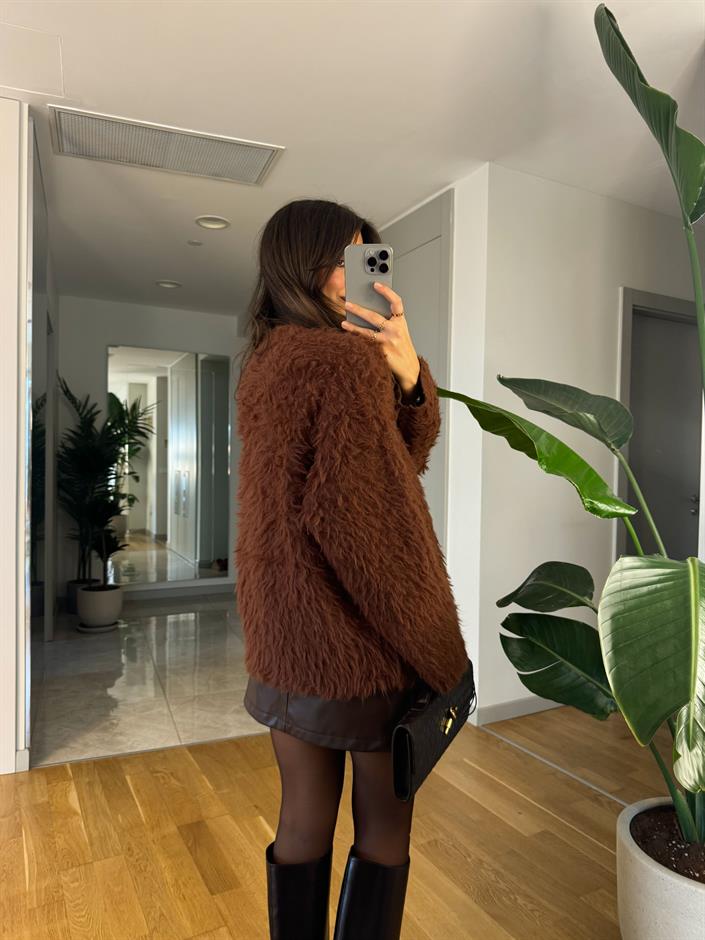 Giona Tüylü Premium Kazak-Kahve