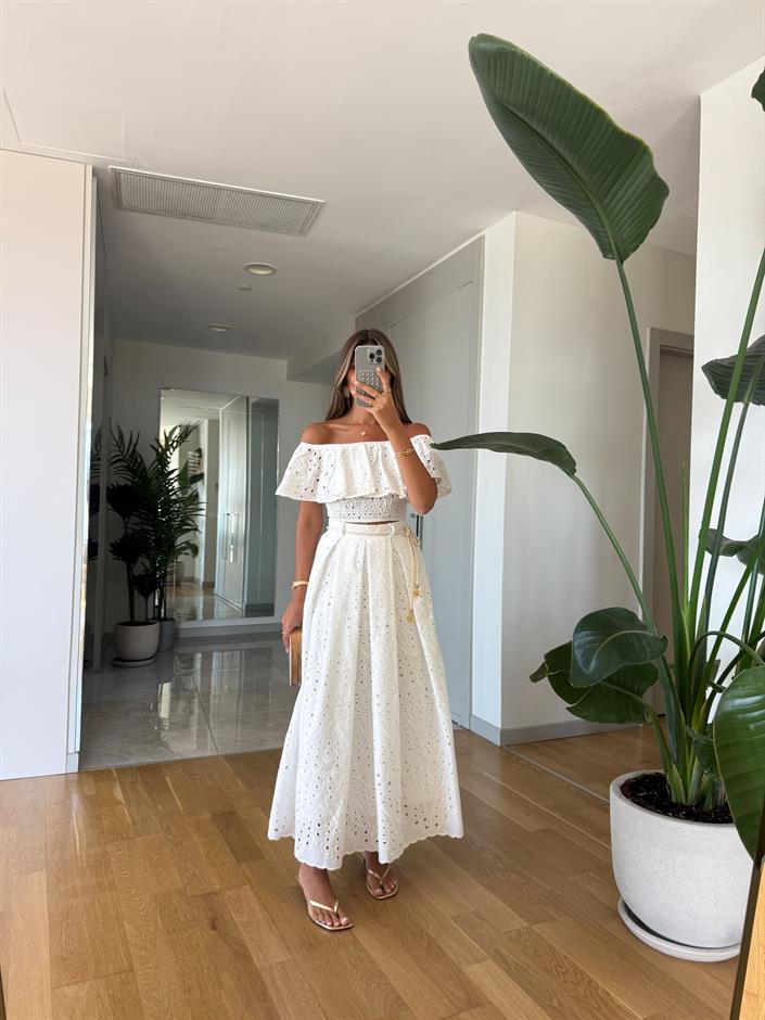 Gipeli Bluz Etek Takım -Beyaz