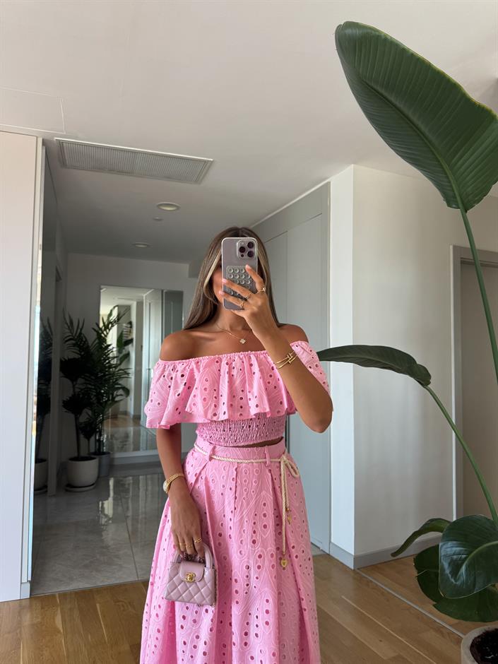 Gipeli Bluz Etek Takım -Pembe