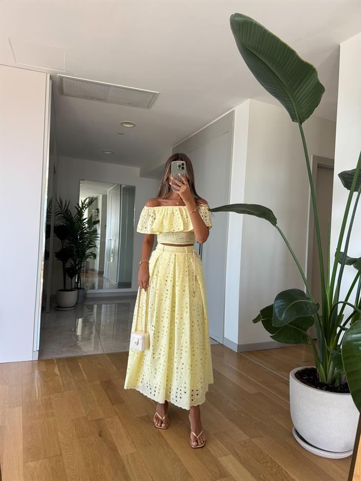 Gipeli Bluz Etek Takım -Sarı