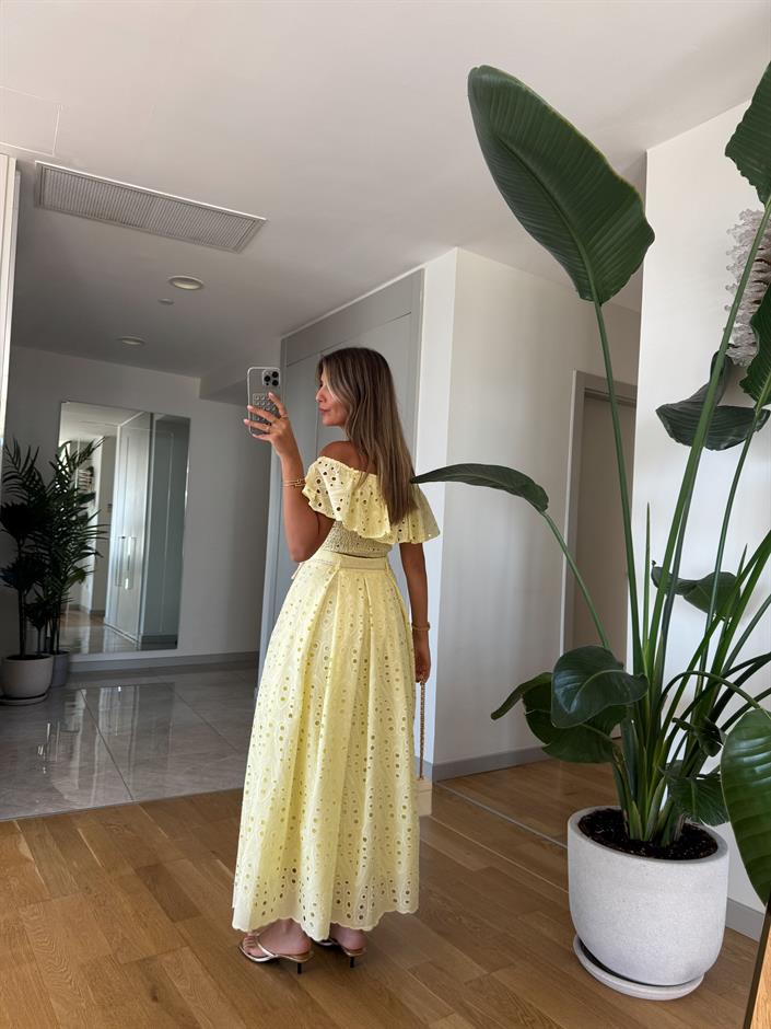 Gipeli Bluz Etek Takım -Sarı