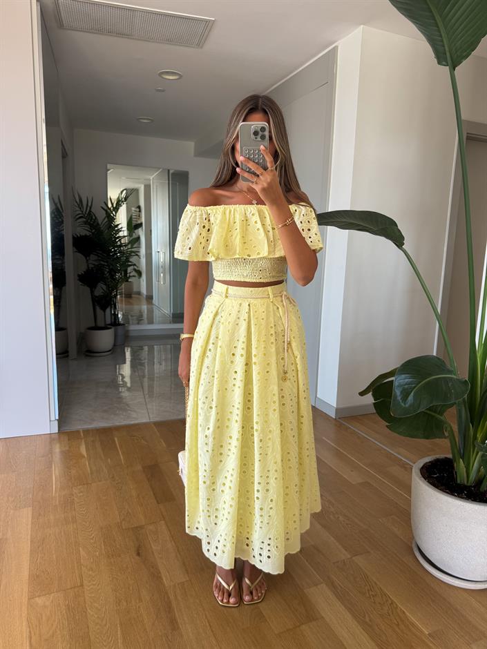 Gipeli Bluz Etek Takım -Sarı