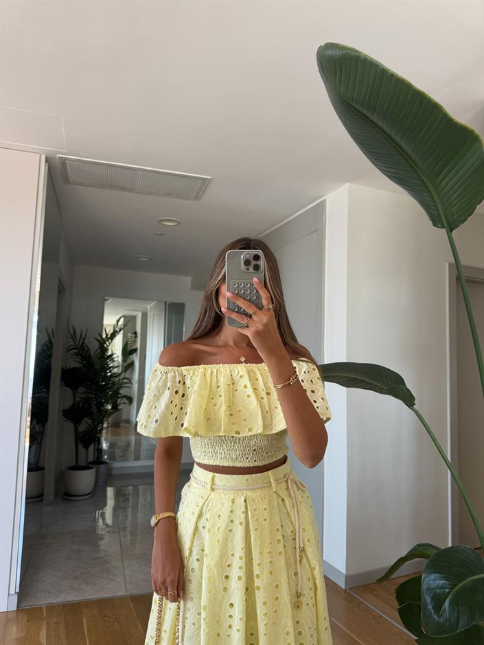 Gipeli Bluz Etek Takım -Sarı