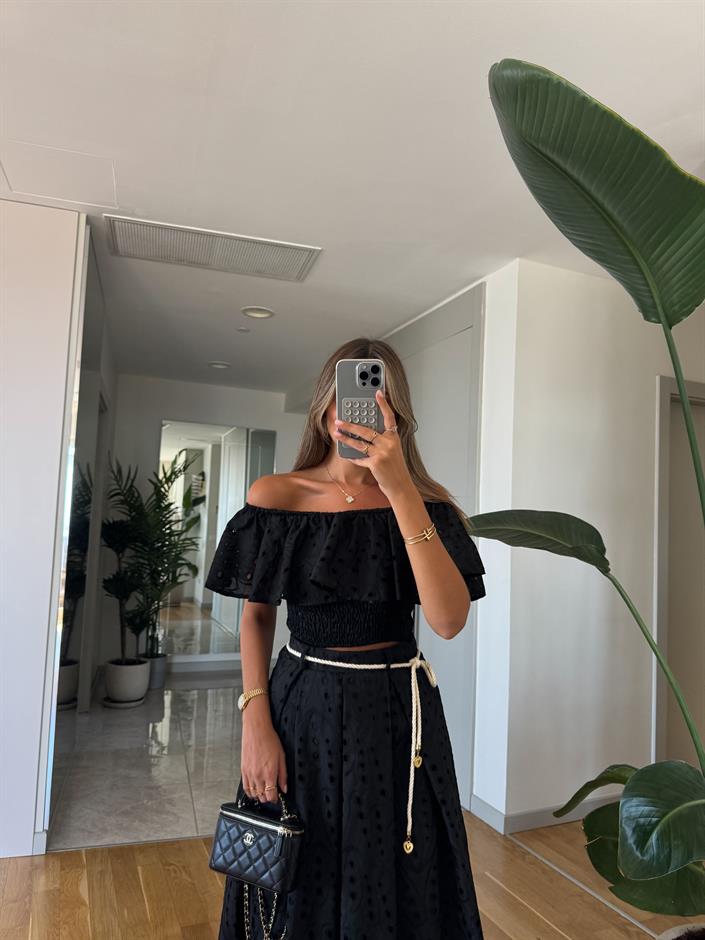 Gipeli Bluz Etek Takım -Siyah