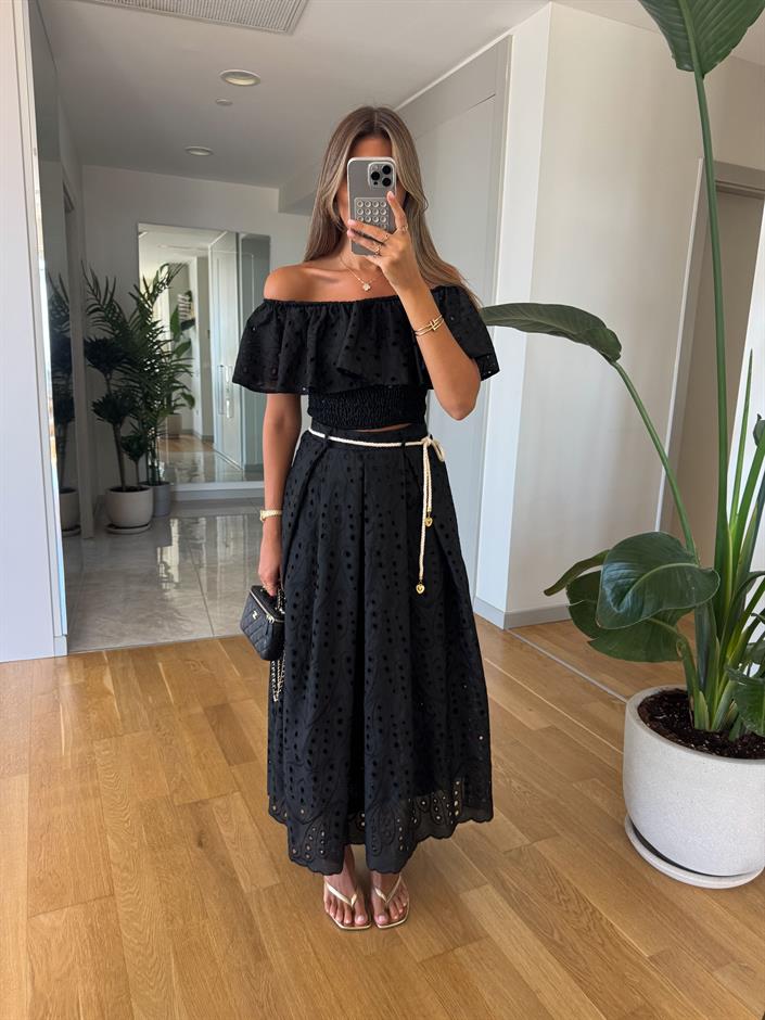 Gipeli Bluz Etek Takım -Siyah