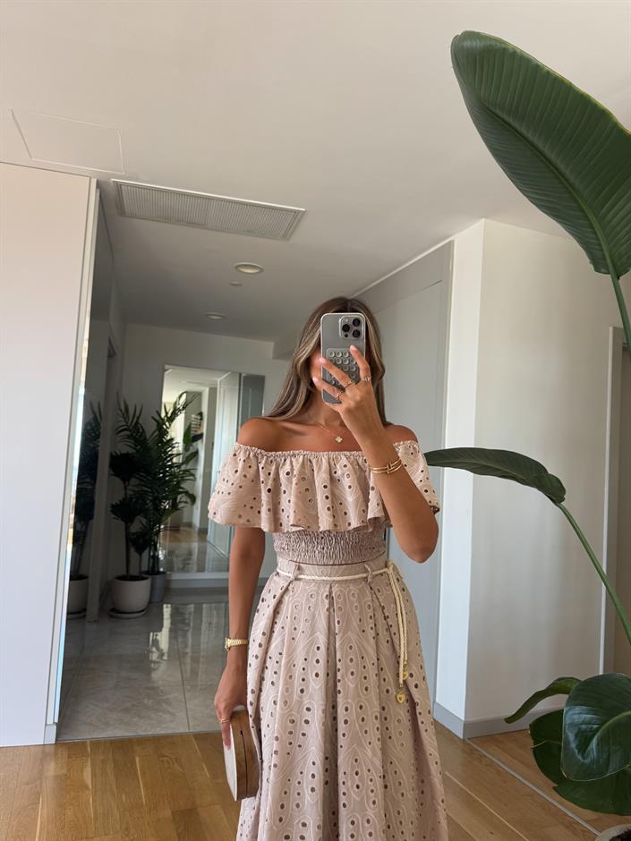 Gipeli Bluz Etek Takım -Vizon