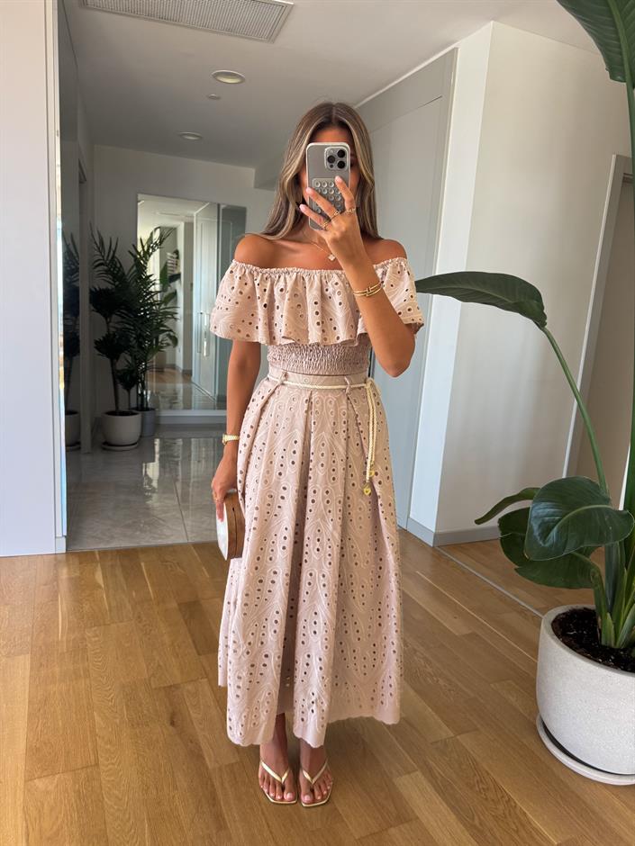 Gipeli Bluz Etek Takım -Vizon