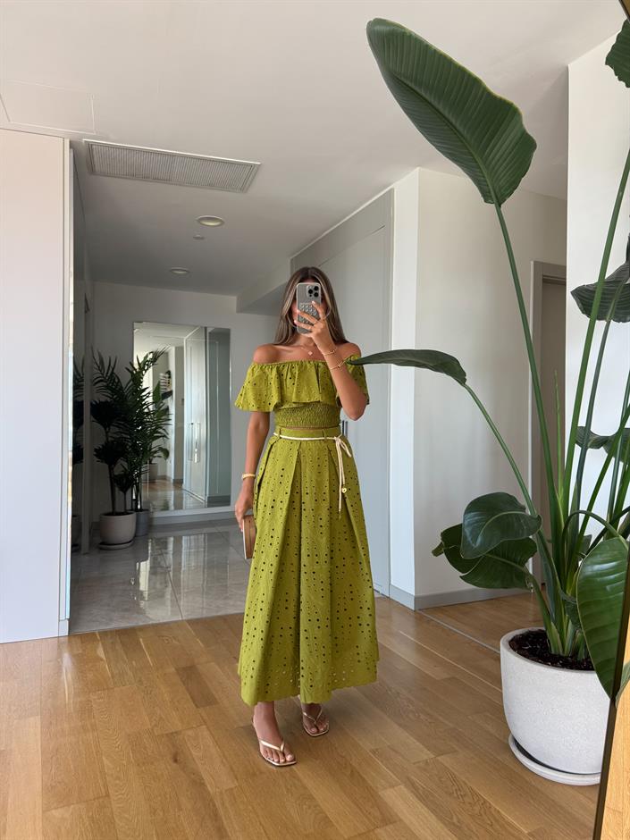 Gipeli Bluz Etek Takım -Yeşil