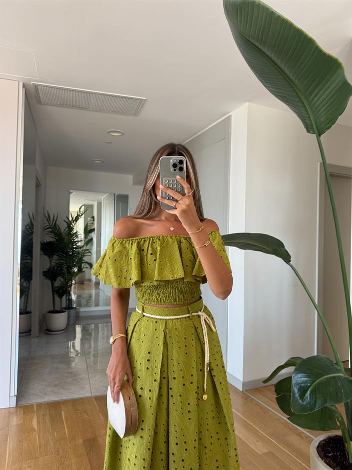 Gipeli Bluz Etek Takım -Yeşil